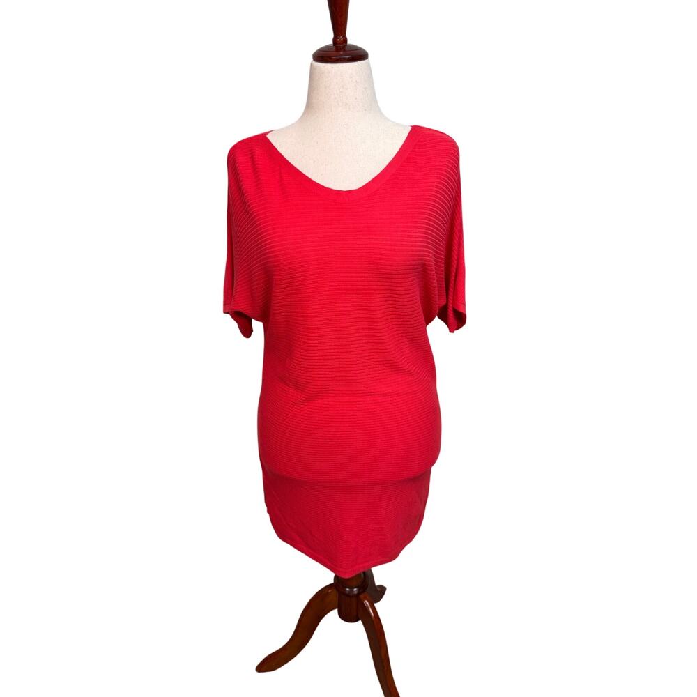 Talbots dress coral scoop neck short sleeve ribbed knit knee length Sz M